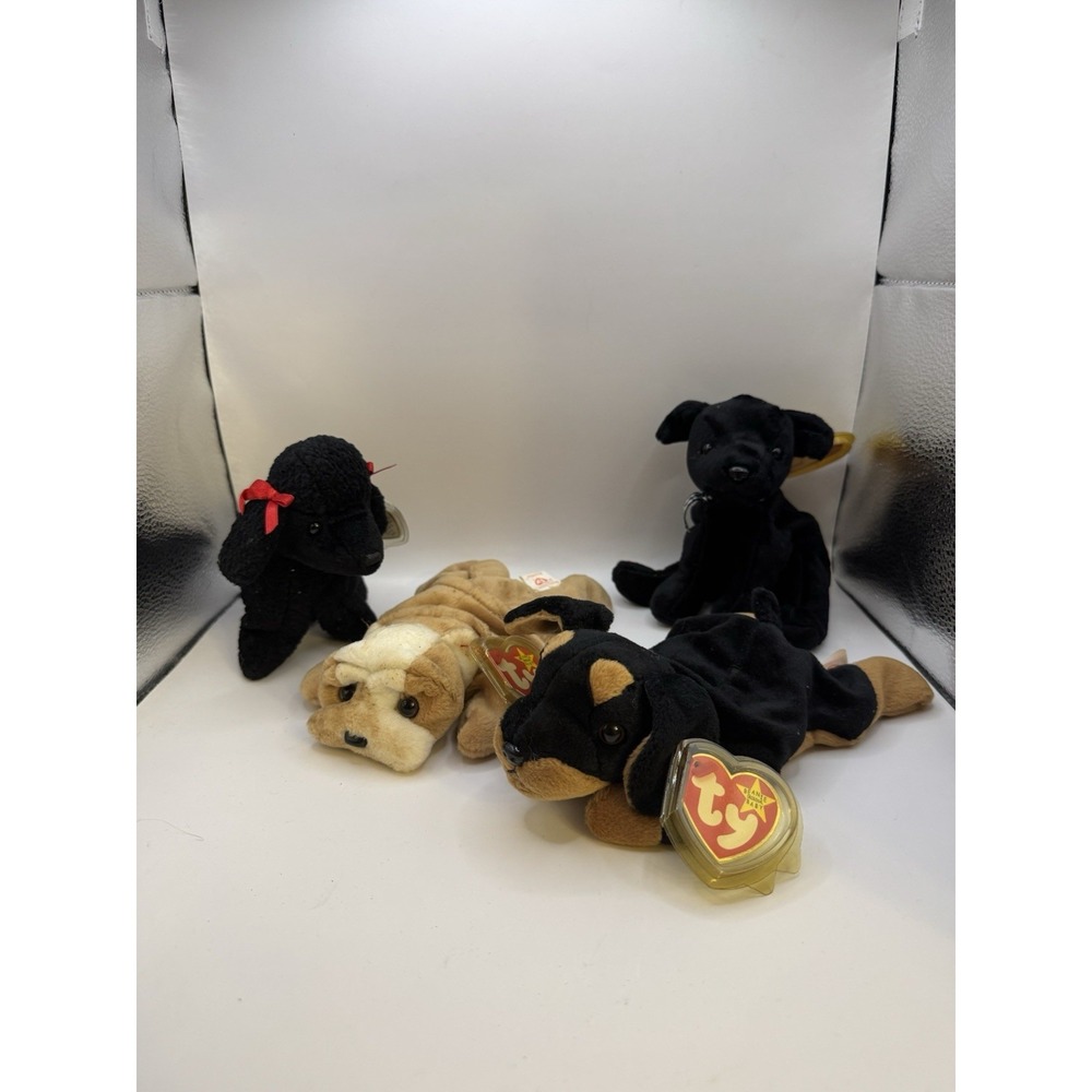Ty Beanie Babies Dog Lot of 4 - Doby Wrinkles Prance Poodle Bulldog